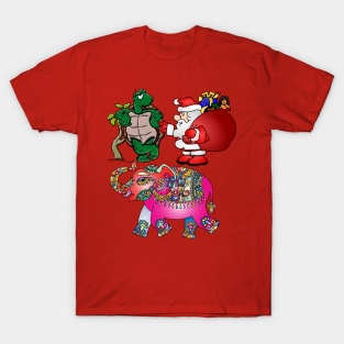 Santa Shirt Funny Christmas Elephant Turtle Gift Party Present T-Shirt